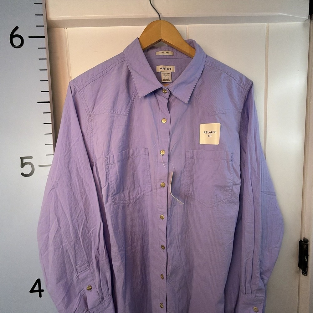 Ariat Woman Billie Jean Long Sleeve Shirt Button Down Blue Relaxed 2XL NWT - Picture 2 of 14